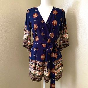Navy Floral Print Flowy Romper
